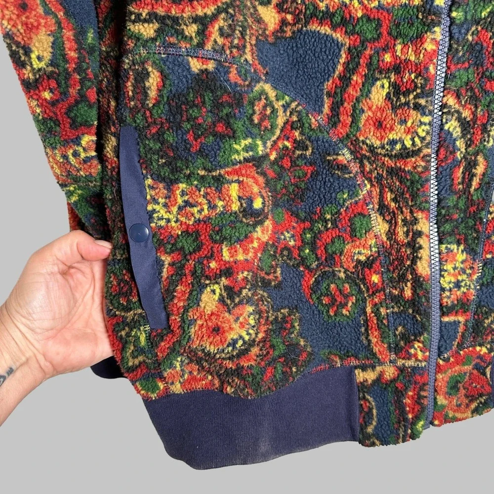 J. Crew Nordic Paisley Sherpa Fleece Jacket Unisex Large Multi Color BK783